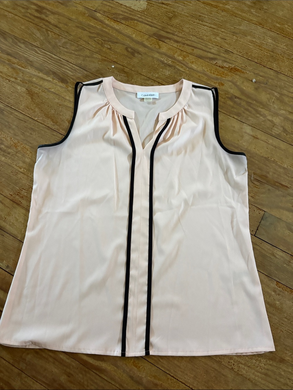 Calvin Klein Blush Pink Sleeveless Top with Black Piping